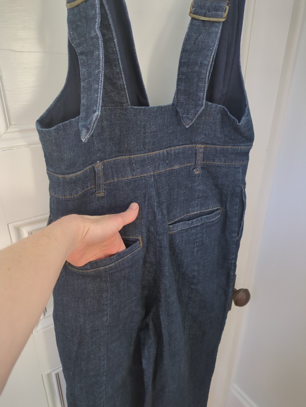 Anthro wide leg Pilcro dark denim Jumpsuit Overall 8 M - Picture 8 of 10